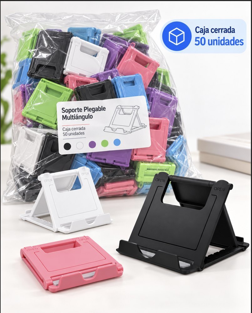 📱 Soporte Plegable Multiángulo – Caja Cerrada de 50 Unidades · Caja cerrada de 50 unidades