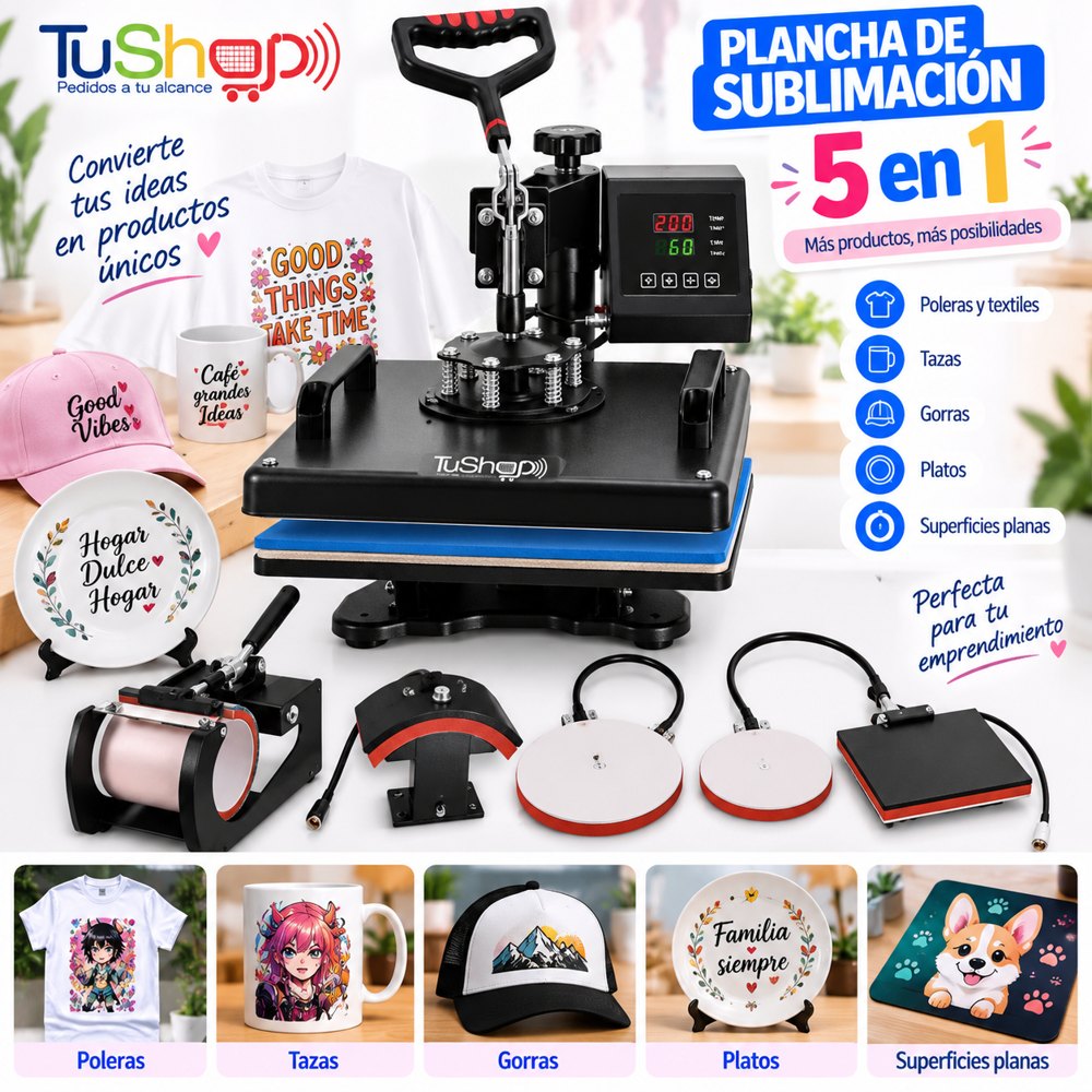 🔥 Plancha de Sublimación 5 en 1 – Prensa Térmica Multifunción