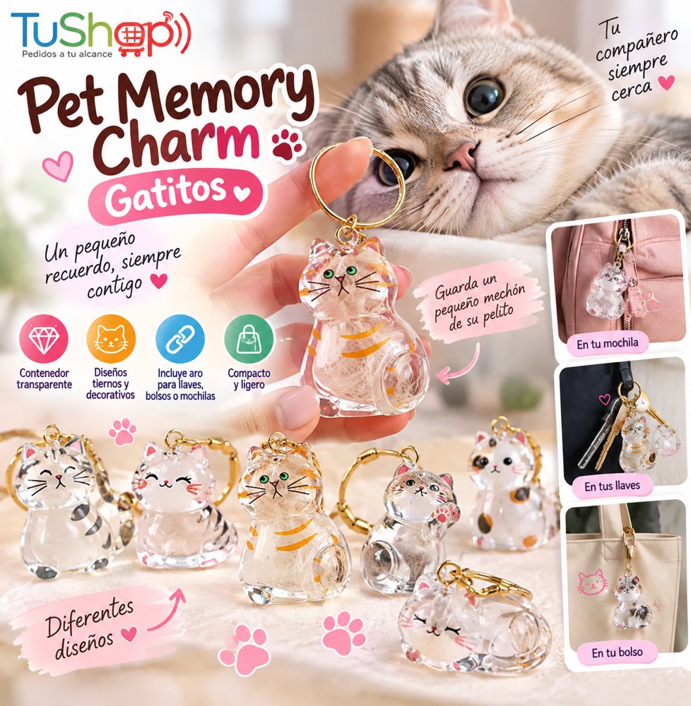 🐱 Pet Memory Charm Cat – Llavero Transparente para Pelito de Gatito · Modelo de gatito
