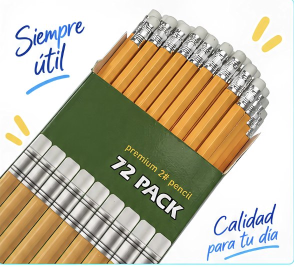 ✏️ HB School Box 72 – Caja de Lápices de Grafito con Borrador