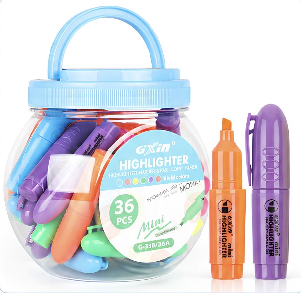 🖍️ Mini Highlighter Jar 36 PCS – Bote de Resaltadores Mini Multicolor