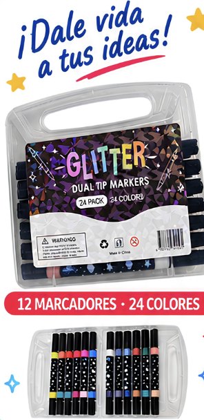 ✨ GlitterLine – Marcadores con Brillo de Doble Punta · 12 unidades - 48 colores