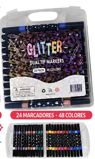 ✨ GlitterLine – Marcadores con Brillo de Doble Punta · 24 marcadores - 48 colores