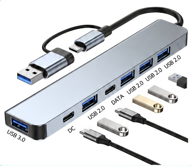 🔌 HubConnect 7 en 1 – Hub USB 3.0 + USB-C con Doble Conector
